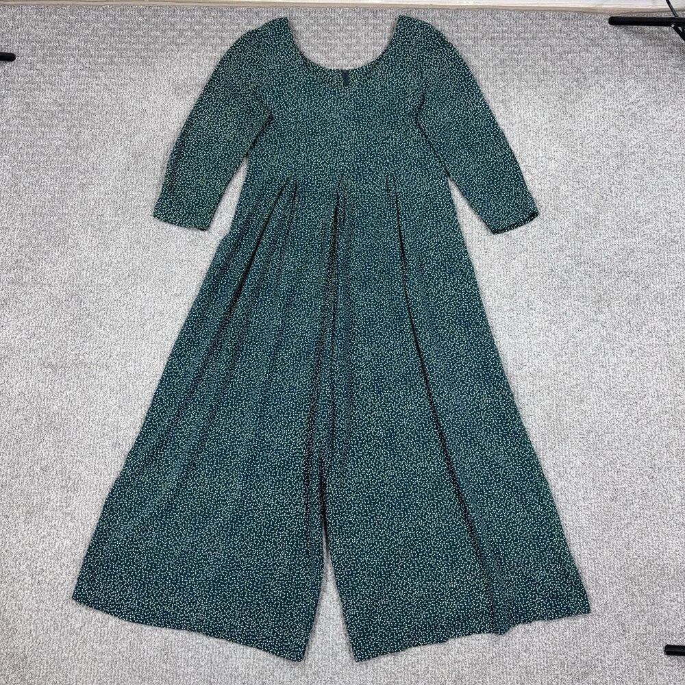 Vintage All That Jazz Jumpsuit Women Medium Green Polka Dot Wide Leg USA 80s 90s
